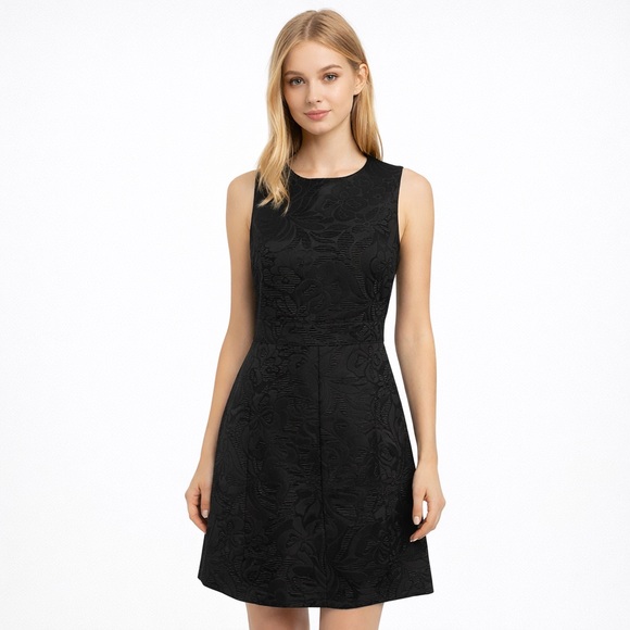 Theory Dresses & Skirts - Theory Black Floral Jacquard Sleeveless Mini Dress Size 2 Fit & Flare Cocktail